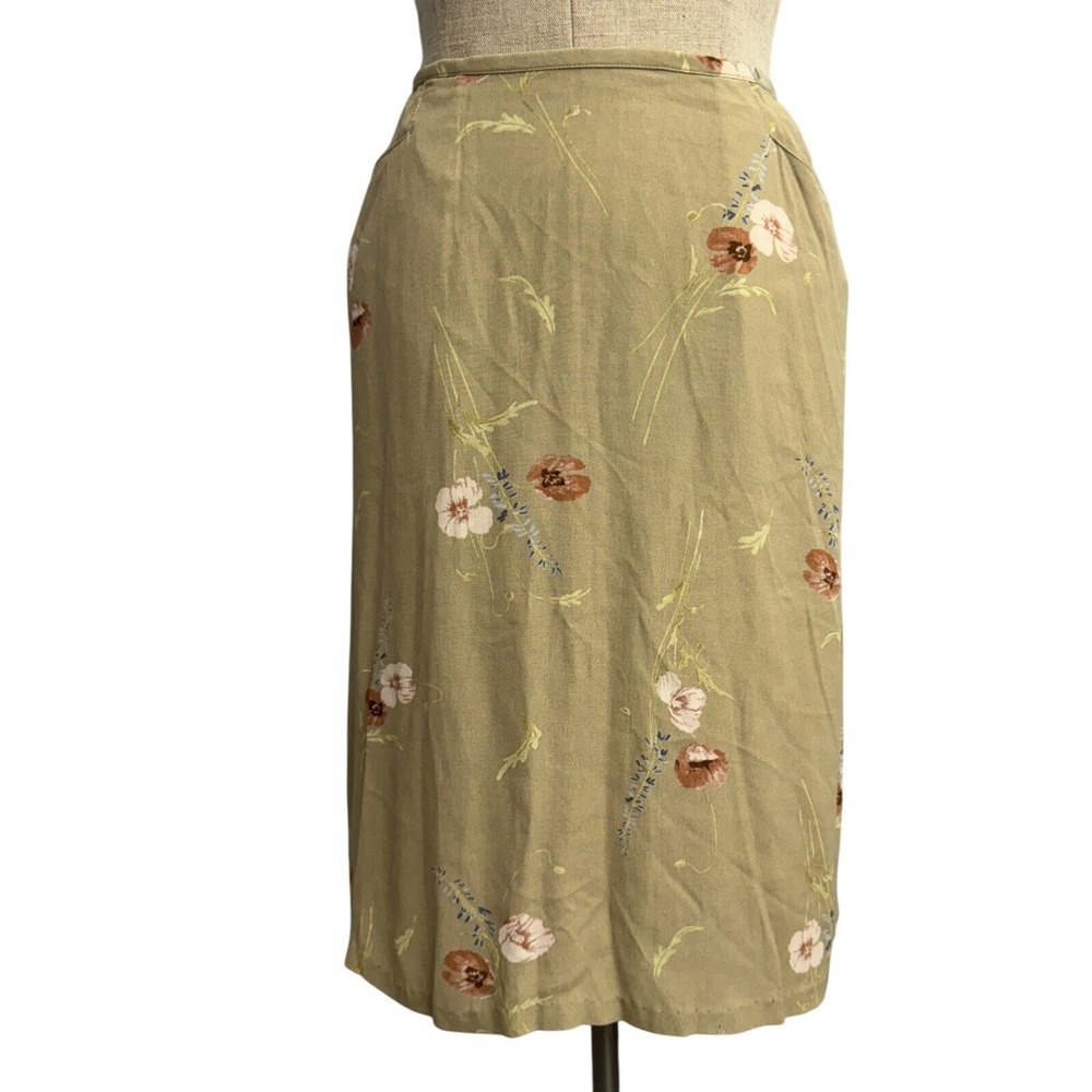 Y2K LIZ‎ CLAIBORNE Women's 12 Rayon Skirt Brown Floral Knee Length Boho Cottage